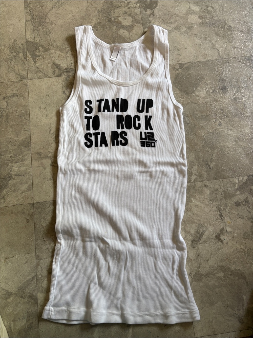 American Apparel White Ribbed Tank with U2 black Quote